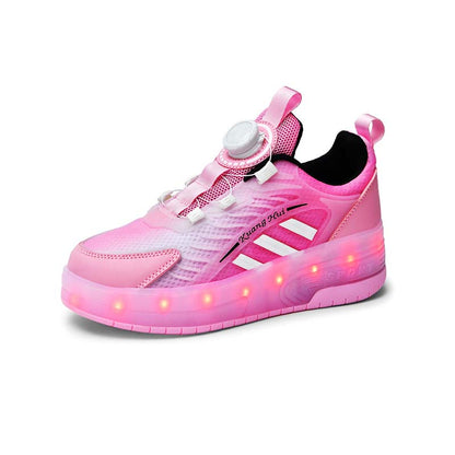 Pink Spin Button LED Shoes - Roller Skates USB Rechargeable