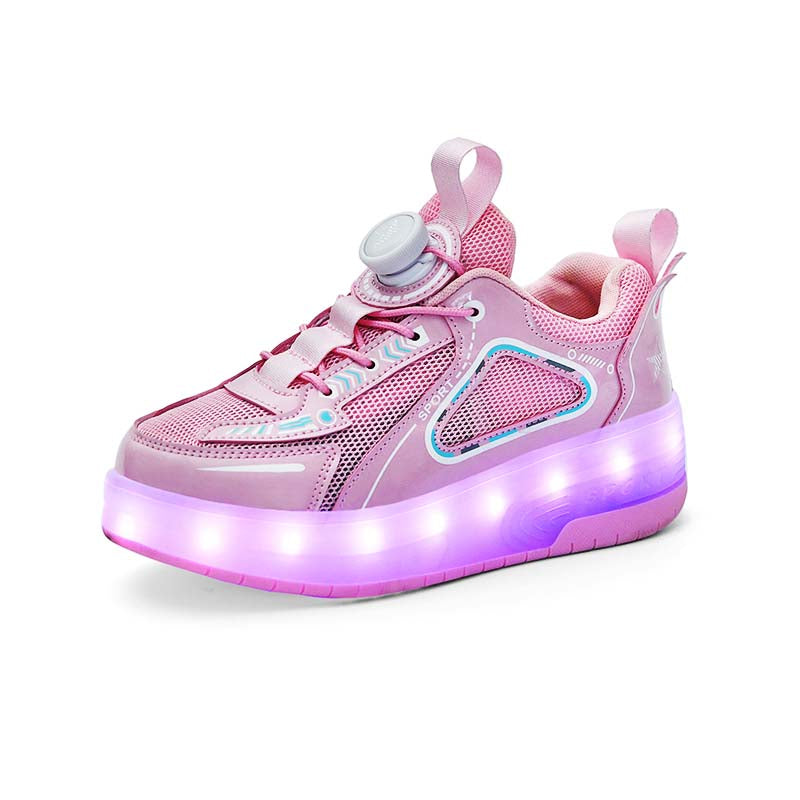 Pink LED Shoes with Wheels - USB Rechargeable with Spin Button