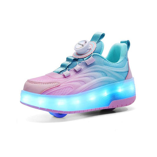 Pink LED Light-Up Roller Shoes - Removable Wheels, USB Rechargeable