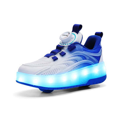 Blue LED Light-Up Roller Shoes - Removable Wheels, USB Rechargeable