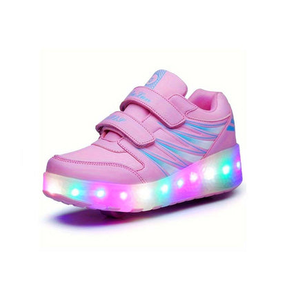 Sparkling Shine LED Shoes with Wheel - Pink Roller Skates for Kids