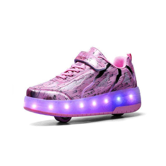 Pink Shiny Rampage LED Shoes with Wheel - Roller Skates USB Rechargeable