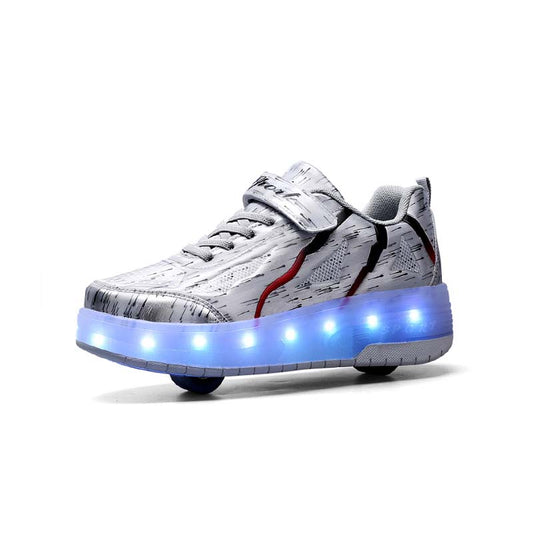 Silver Shiny Rampage LED Shoes with Wheel - Roller Skates USB Rechargeable