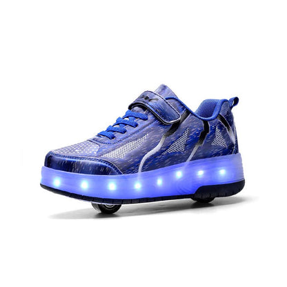 Blue Shiny Rampage LED Shoes with Wheel - Roller Skates USB Rechargeable