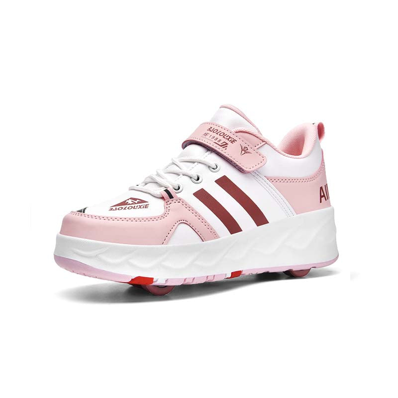 Pink Kids Roller Shoes - Retractable Wheels, Balanced Sneakers