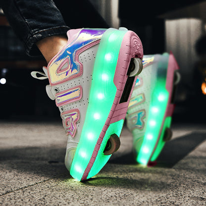 Air Pink LED Shoes with Wheel - Roller Skates USB Rechargeable