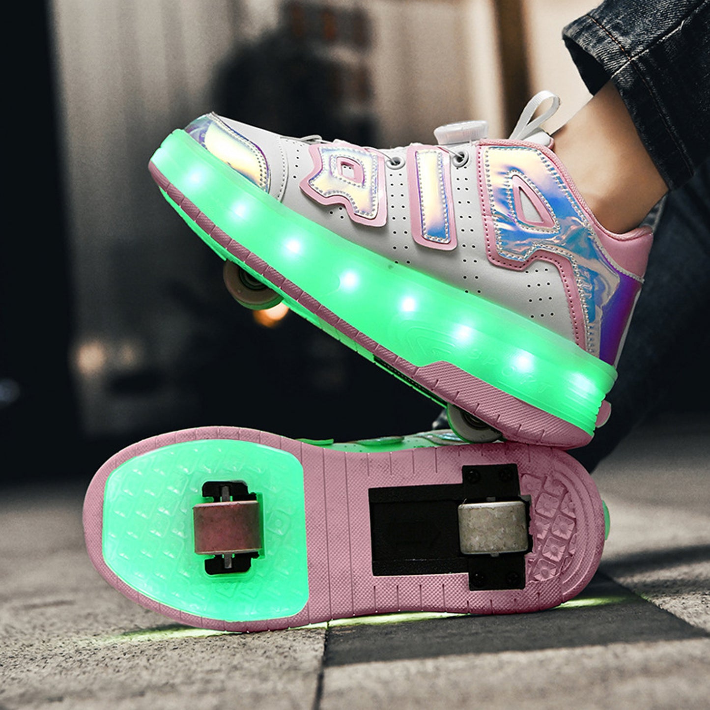 Air Pink LED Shoes with Wheel - Roller Skates USB Rechargeable