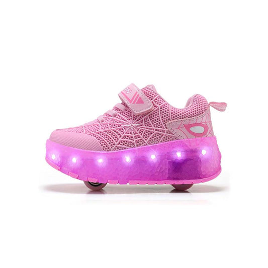 Pink Spiderman LED Shoes with Wheel - Roller Skates USB Rechargeable