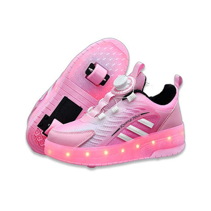 Pink Spin Button LED Shoes - Roller Skates USB Rechargeable