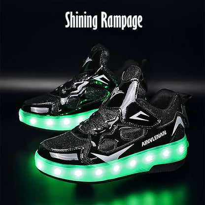 Black Shiny LED Light-Up Skate Shoes with Glitter Accents - USB Rechargeable Roller Skates