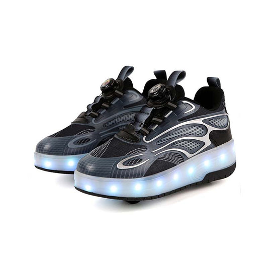 Black LED Light-Up Roller Shoes - Removable Wheels, USB Rechargeable