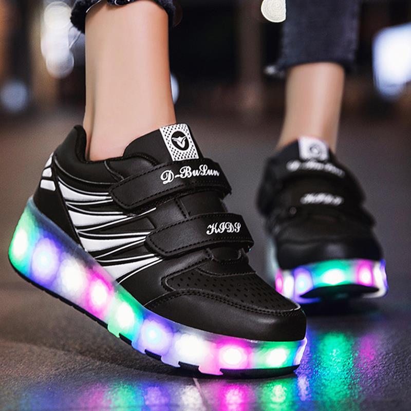 Sparkling Shine LED Shoes with Wheel - Black