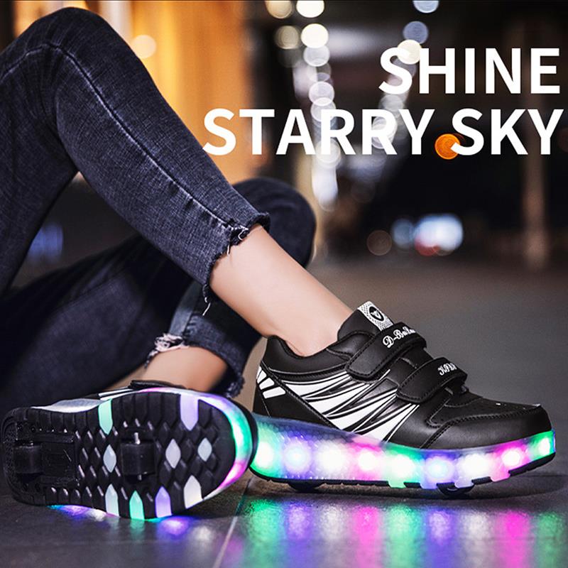 Sparkling Shine LED Shoes with Wheel - Black