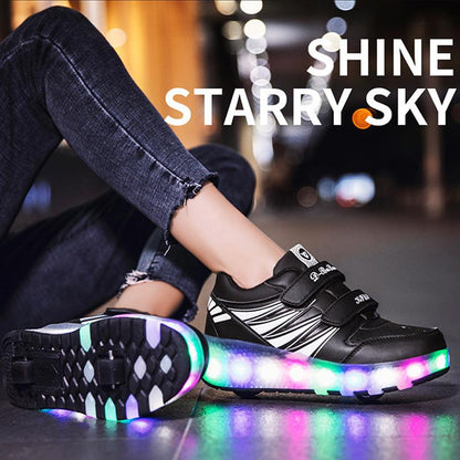 Sparkling Shine LED Shoes with Wheel - Black