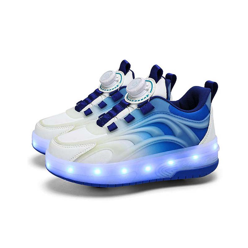 Blue LED Light-Up Roller Shoes - Removable Wheels, USB Rechargeable