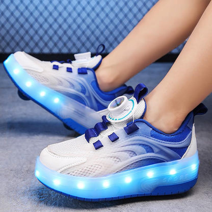 Blue LED Light-Up Roller Shoes - Removable Wheels, USB Rechargeable