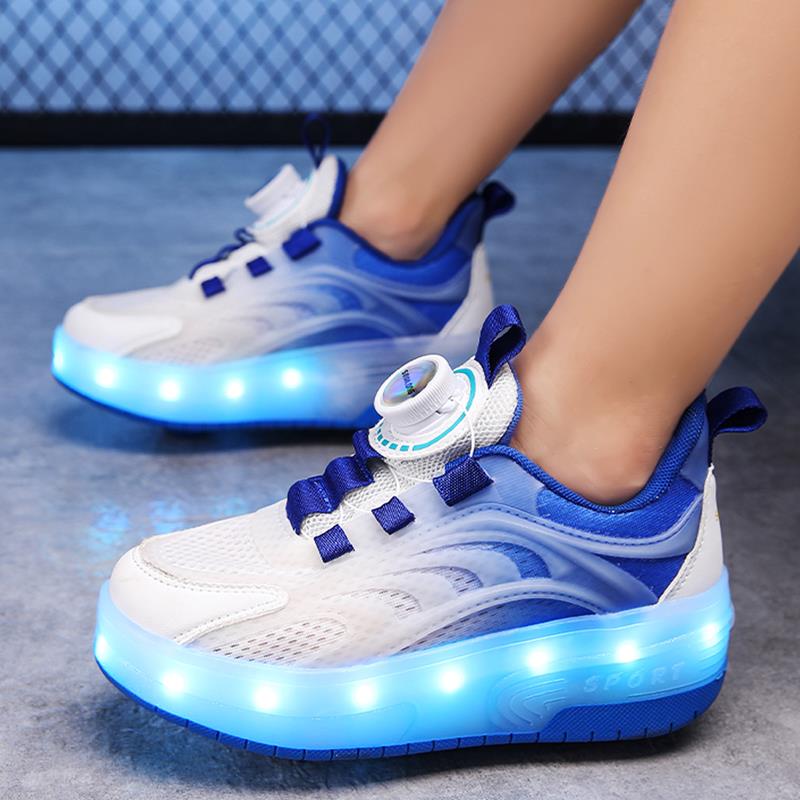 Blue LED Light-Up Roller Shoes - Removable Wheels, USB Rechargeable