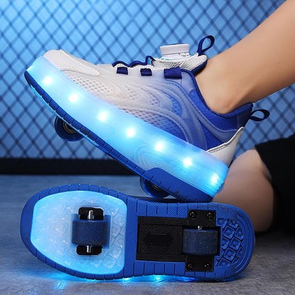 Blue LED Light-Up Roller Shoes - Removable Wheels, USB Rechargeable