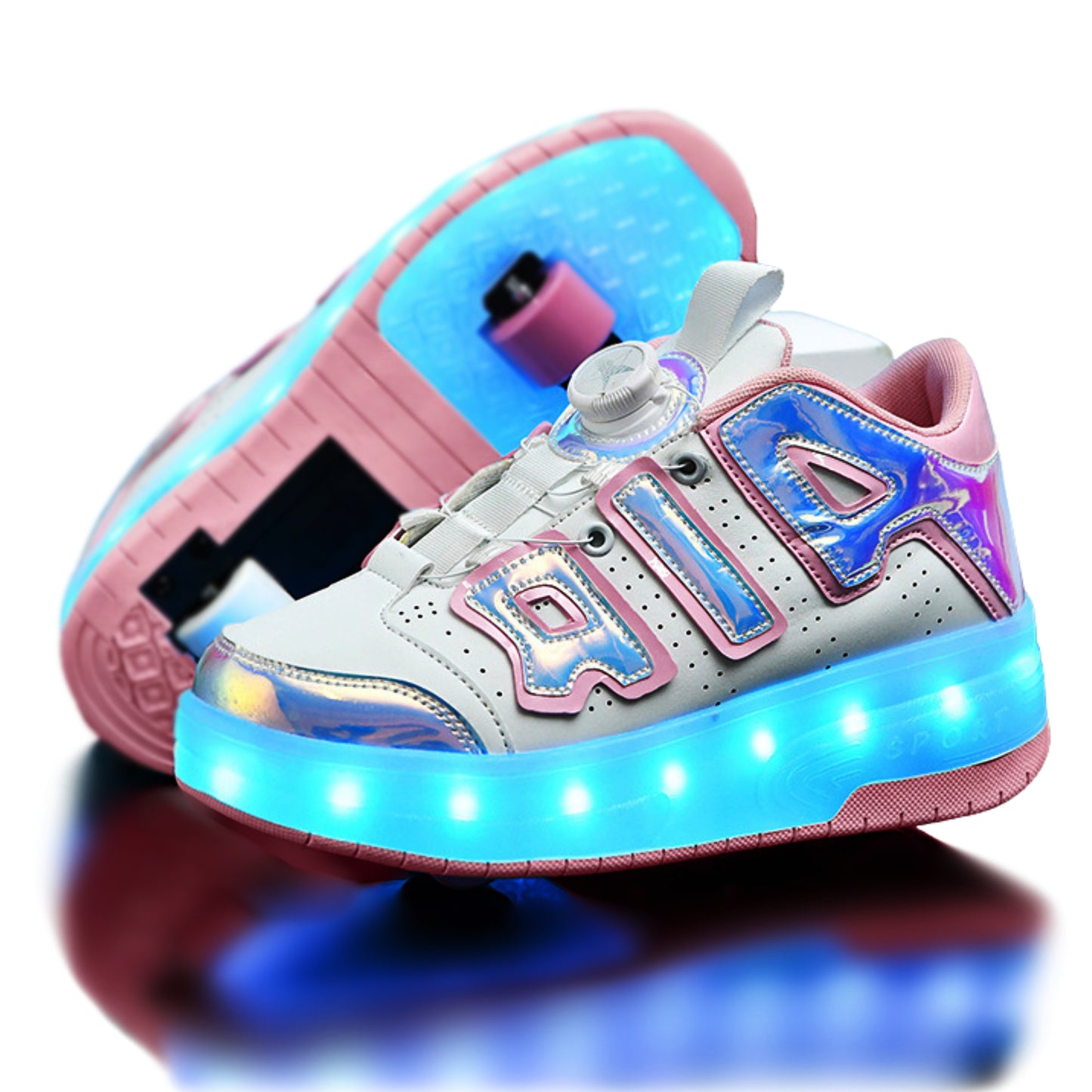 Air Pink LED Shoes with Wheel - Roller Skates USB Rechargeable