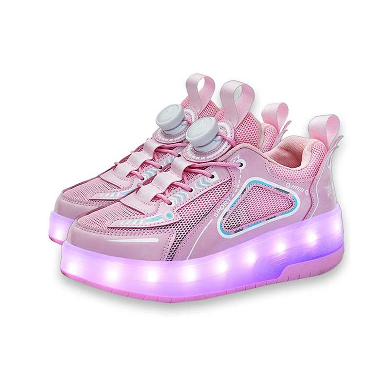 Pink LED Shoes with Wheels - USB Rechargeable with Spin Button