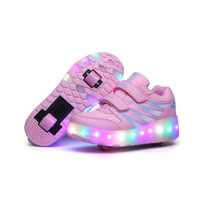 Sparkling Shine LED Shoes with Wheel - Pink Roller Skates for Kids