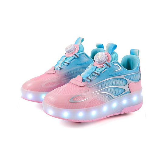 Pink/Blue LED Light-Up Roller Shoes - Removable Wheels, USB Rechargeable