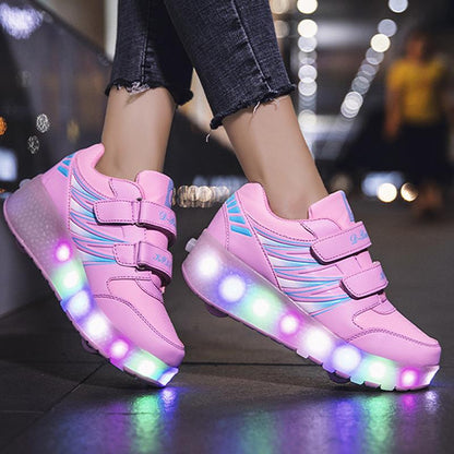 Sparkling Shine LED Shoes with Wheel - Pink Roller Skates for Kids