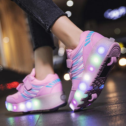 Sparkling Shine LED Shoes with Wheel - Pink Roller Skates for Kids