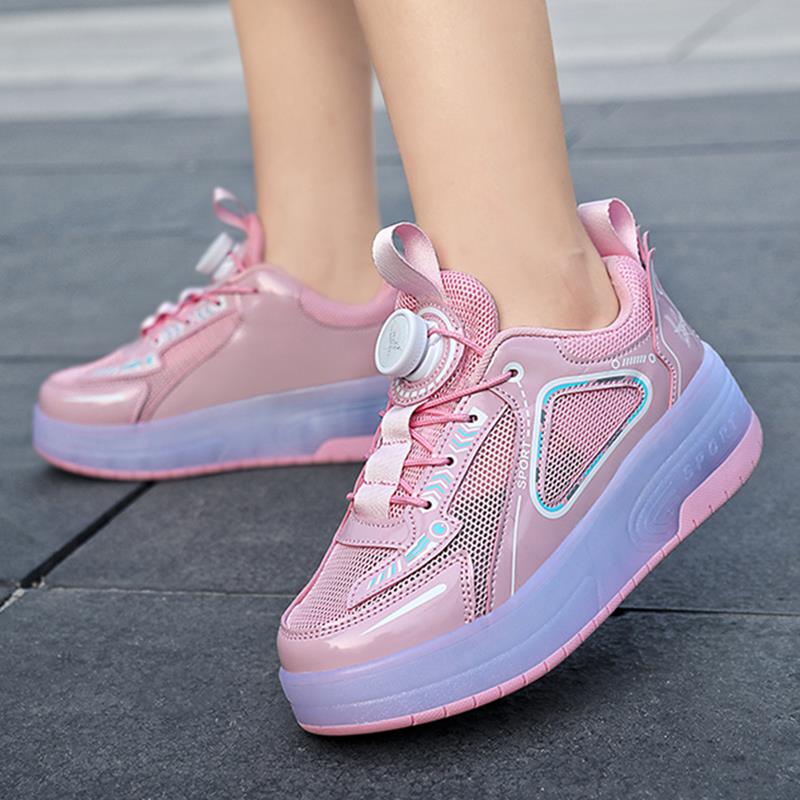 Pink LED Shoes with Wheels - USB Rechargeable with Spin Button