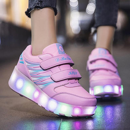 Sparkling Shine LED Shoes with Wheel - Pink Roller Skates for Kids