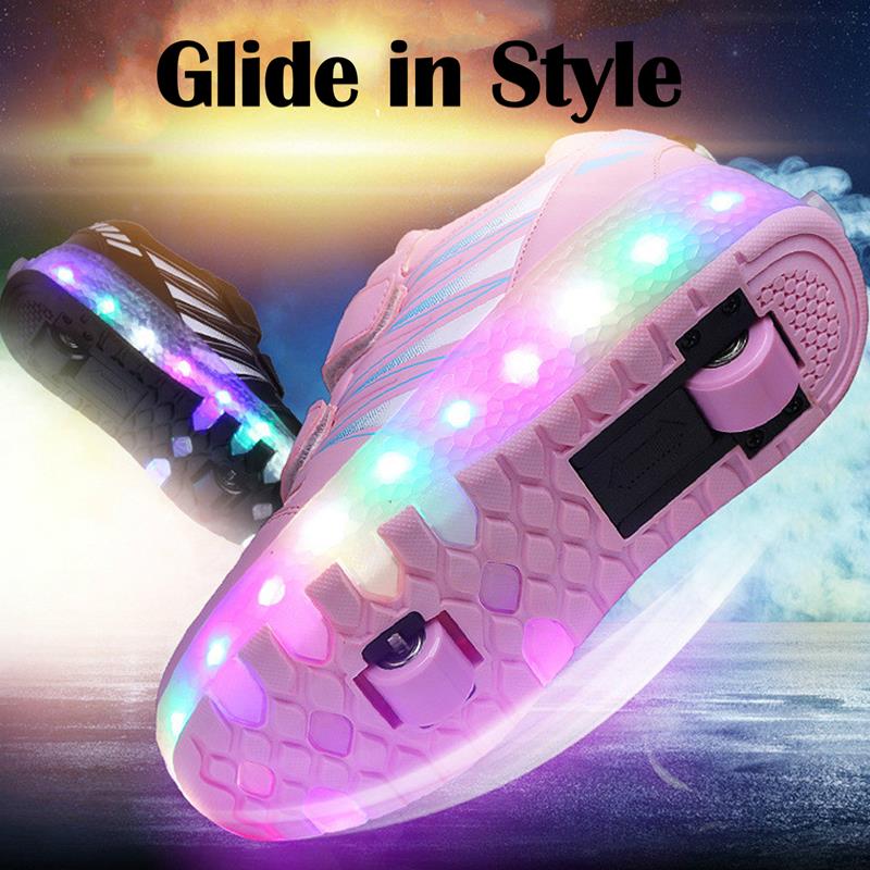 Sparkling Shine LED Shoes with Wheel - Pink Roller Skates for Kids