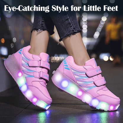 Sparkling Shine LED Shoes with Wheel - Pink Roller Skates for Kids