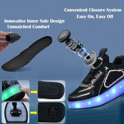 Pink LED Shoes with Wheels - USB Rechargeable with Spin Button