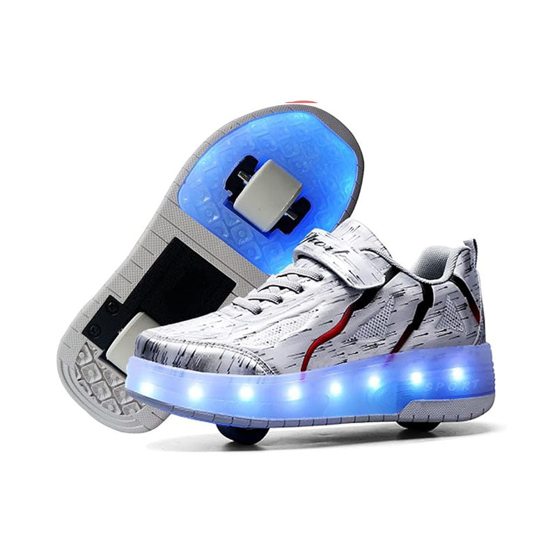 Silver Shiny Rampage LED Shoes with Wheel - Roller Skates USB Rechargeable