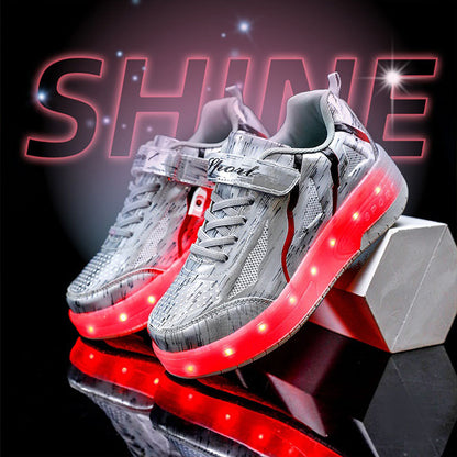 Silver Shiny Rampage LED Shoes with Wheel - Roller Skates USB Rechargeable