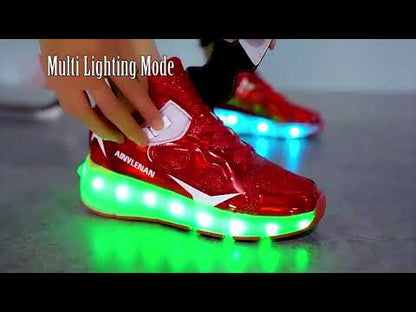 Black Shiny LED Light-Up Skate Shoes with Glitter Accents - USB Rechargeable Roller Skates