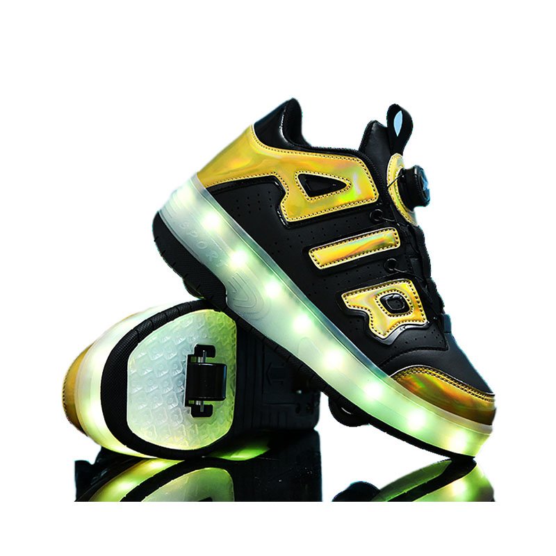 XAQA Air Runner Black Gold Kids light-up roller shoe