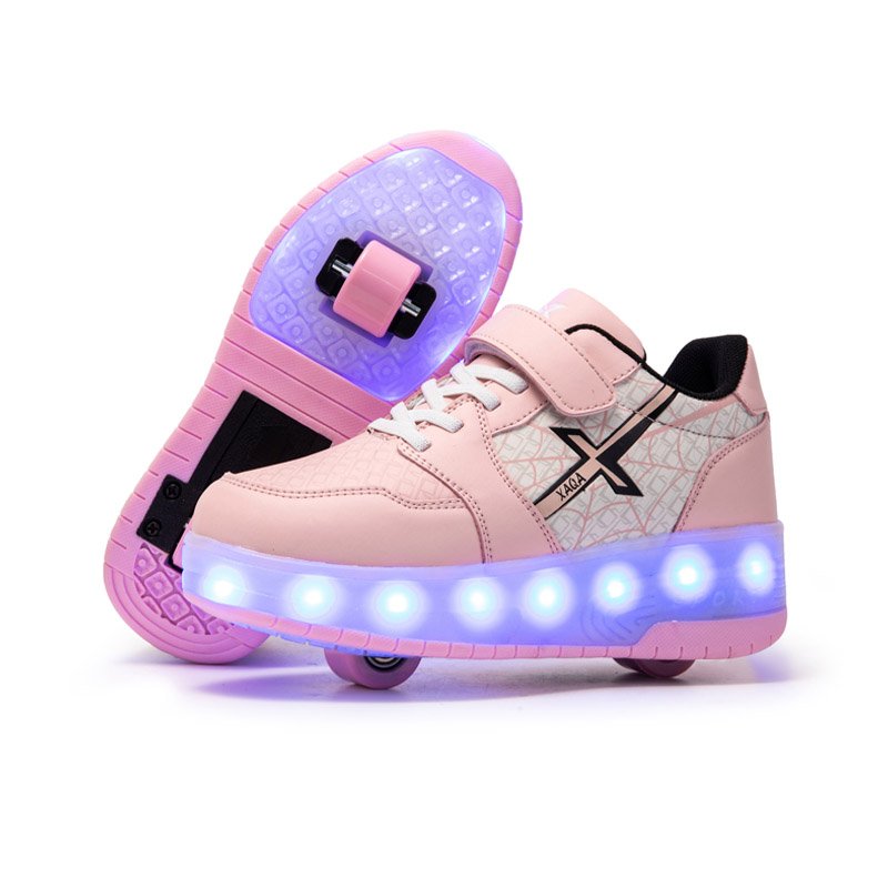 XAQA Classic Wheel Pink Kids light-up roller shoe