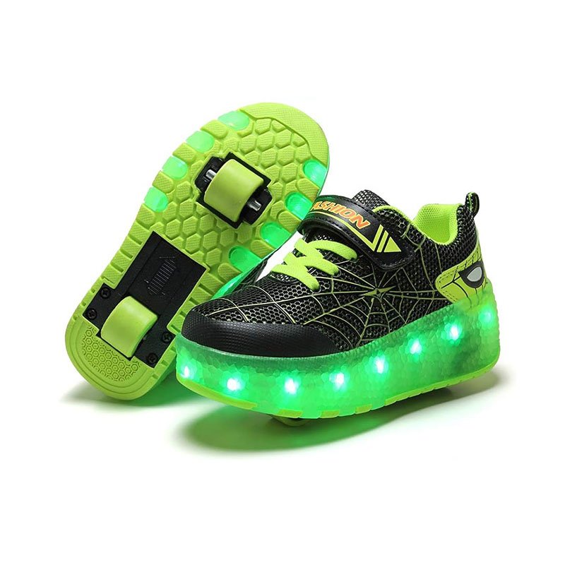 XAQA Web Flash Green Kids light-up roller shoe