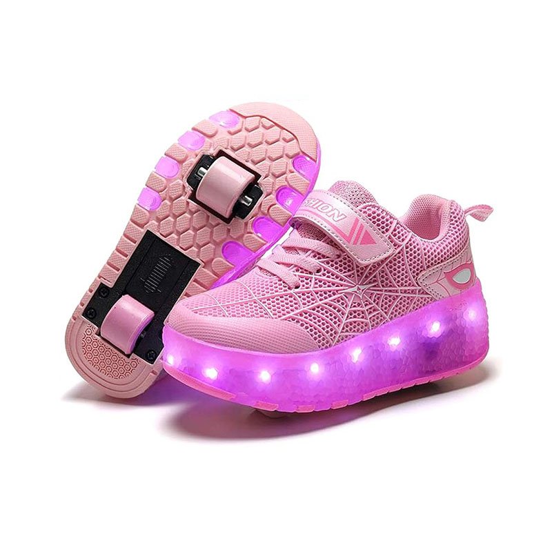 XAQA Web Flash Pink Kids light-up roller shoe